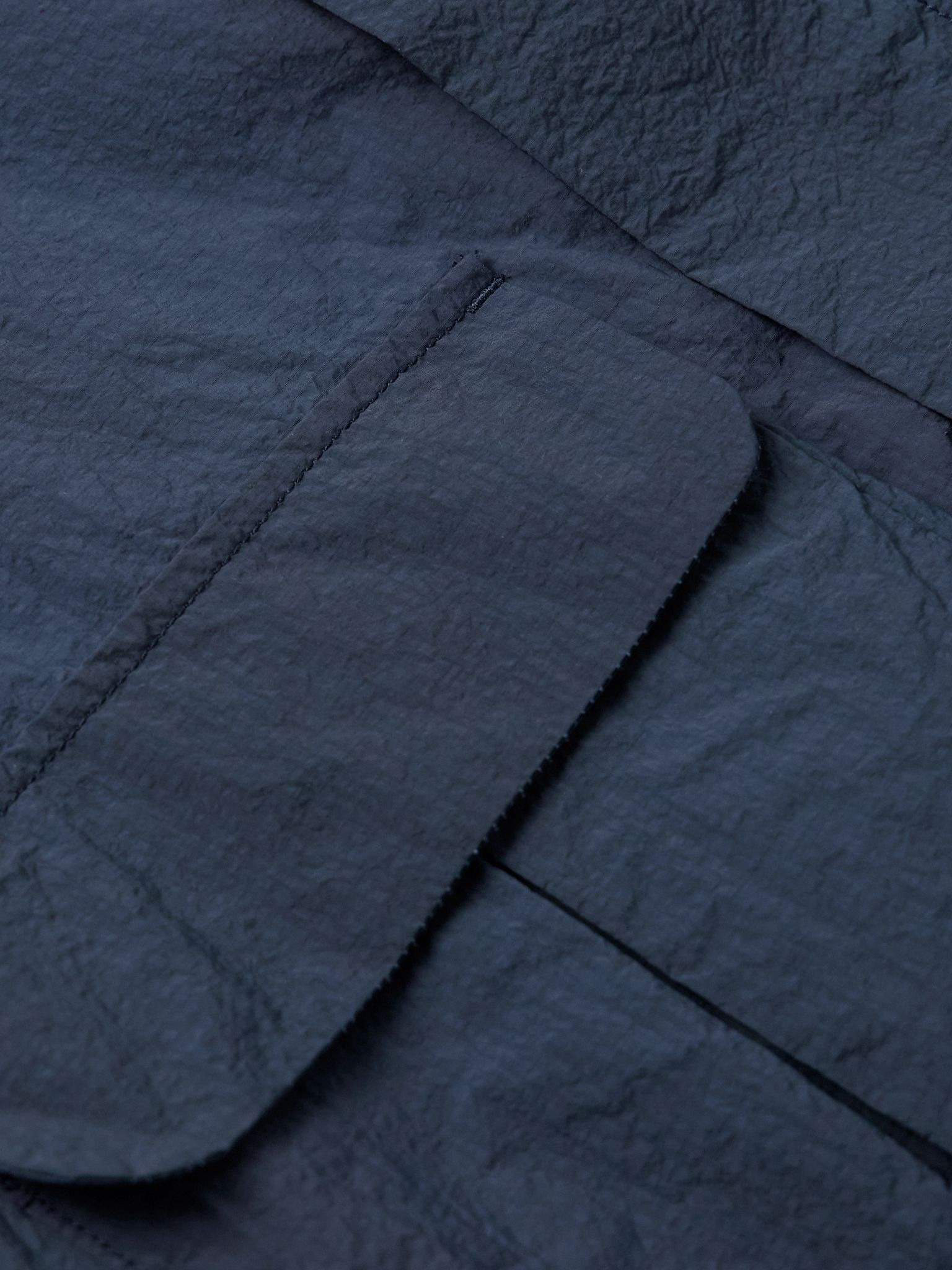 Indigo-Dyed Nylon-Seersucker Half-Zip Hooded Anorak Navy - 5