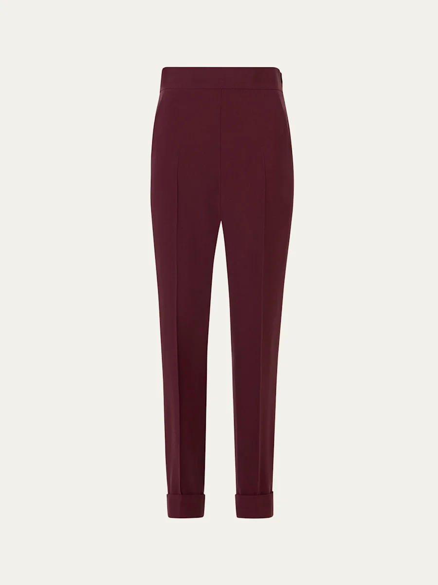 Viscose-Crepe Tapered Leg Ankle Cuffed Pants - 1