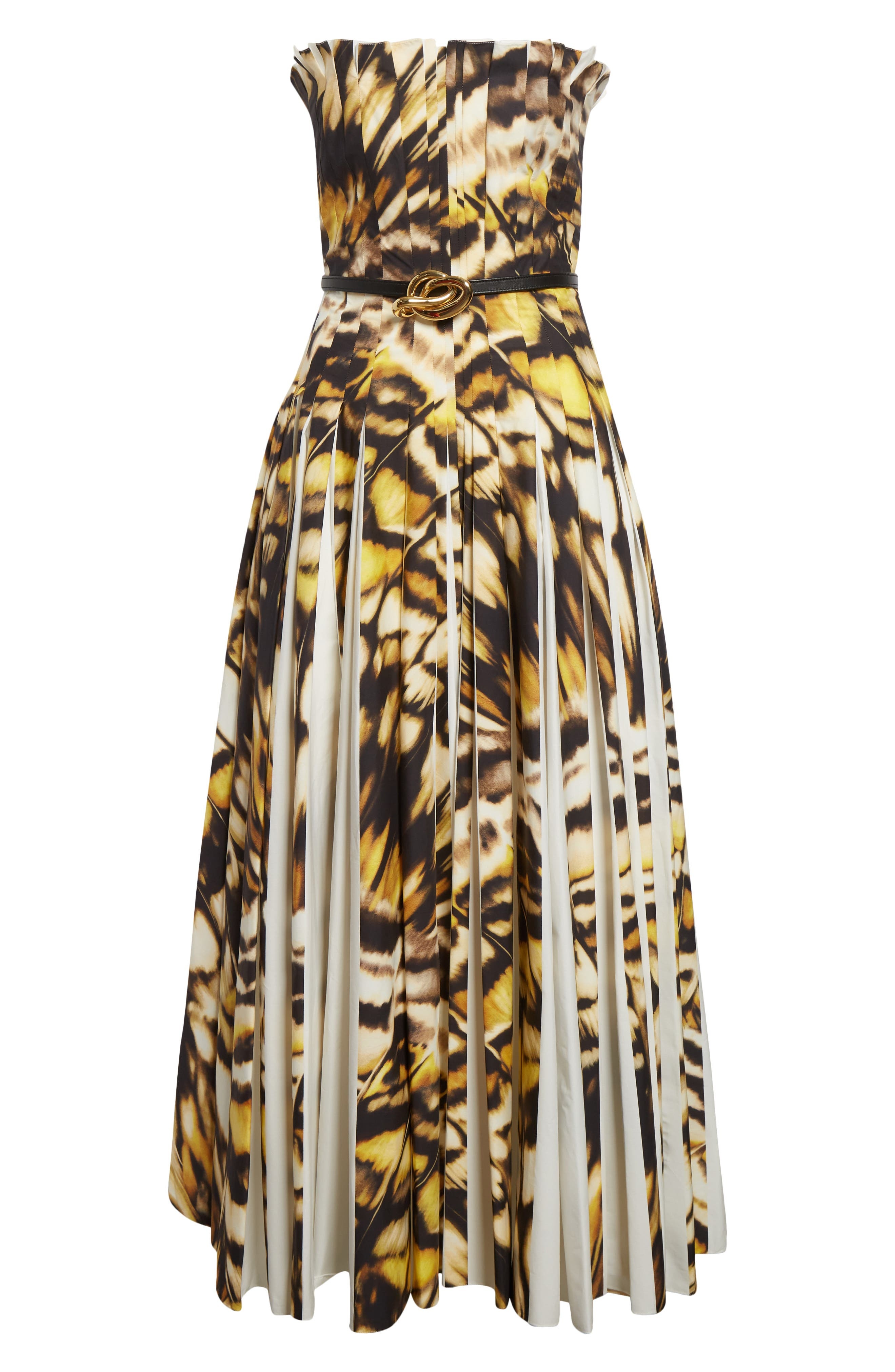 Oscar de la Renta Butterfly Print Pleated Strapless Stretch Poplin Fit & Flare Dress in Black Multi  - 5