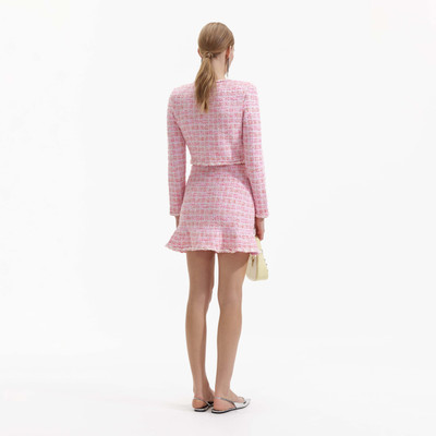 self-portrait Pink Check Knit Cardigan outlook