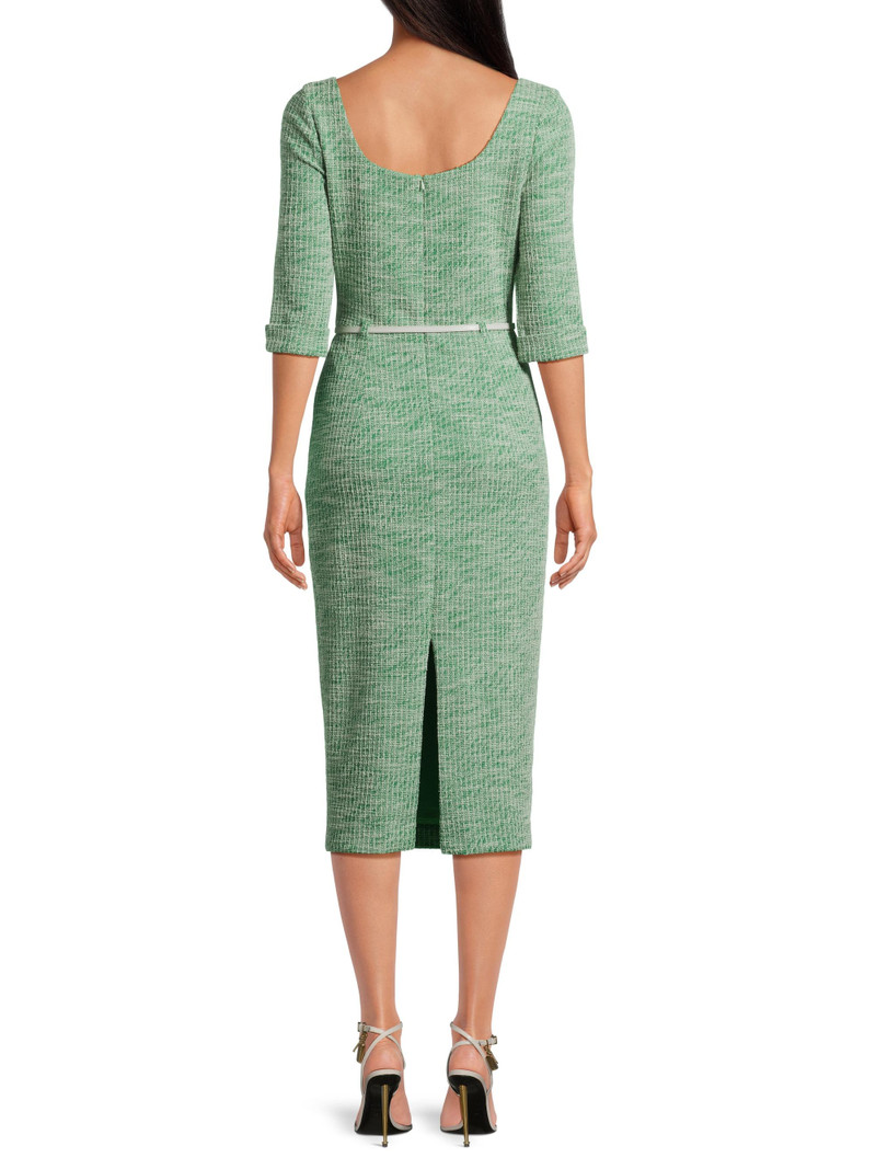 Women's Jackie Knit Three-Quarter-Length Sleeve Belted Midi-Dress - Prestigious Pine 5