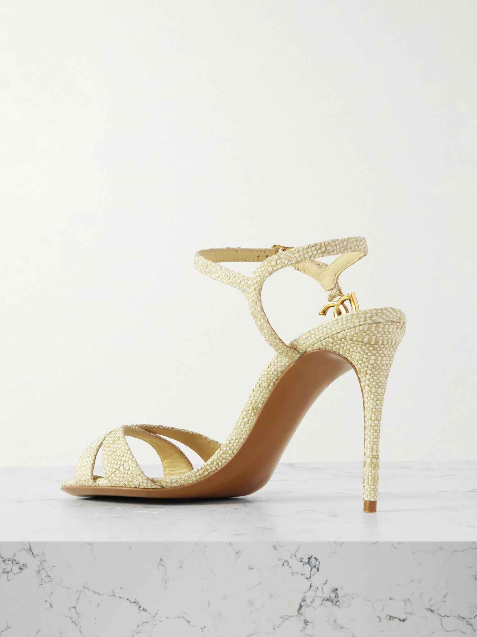 Logo-embellished raffia sandals Yellow - 3