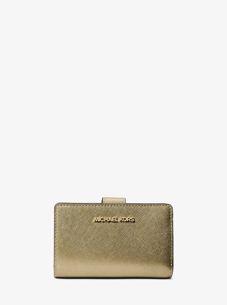 Jet Set Medium Metallic Saffiano Leather Bi-Fold Wallet - 1