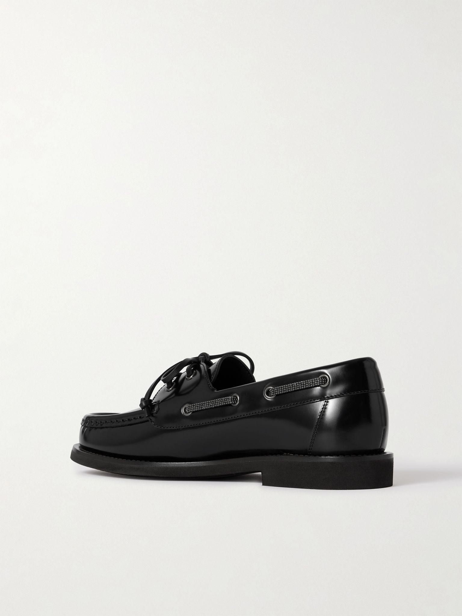 Embellished polished-leather boat shoes Black - 3