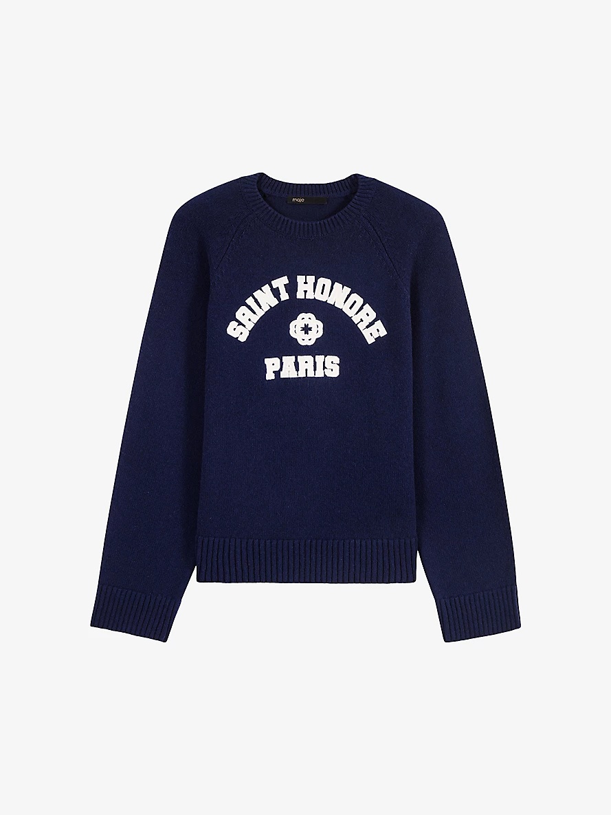 Slogan-print regular-fit wool-blend jumper - 1