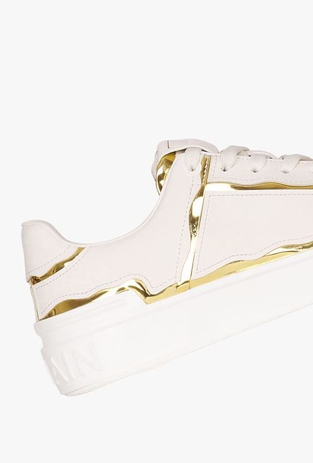 Bicolor white and gold calfskin B-Court sneakers - 7