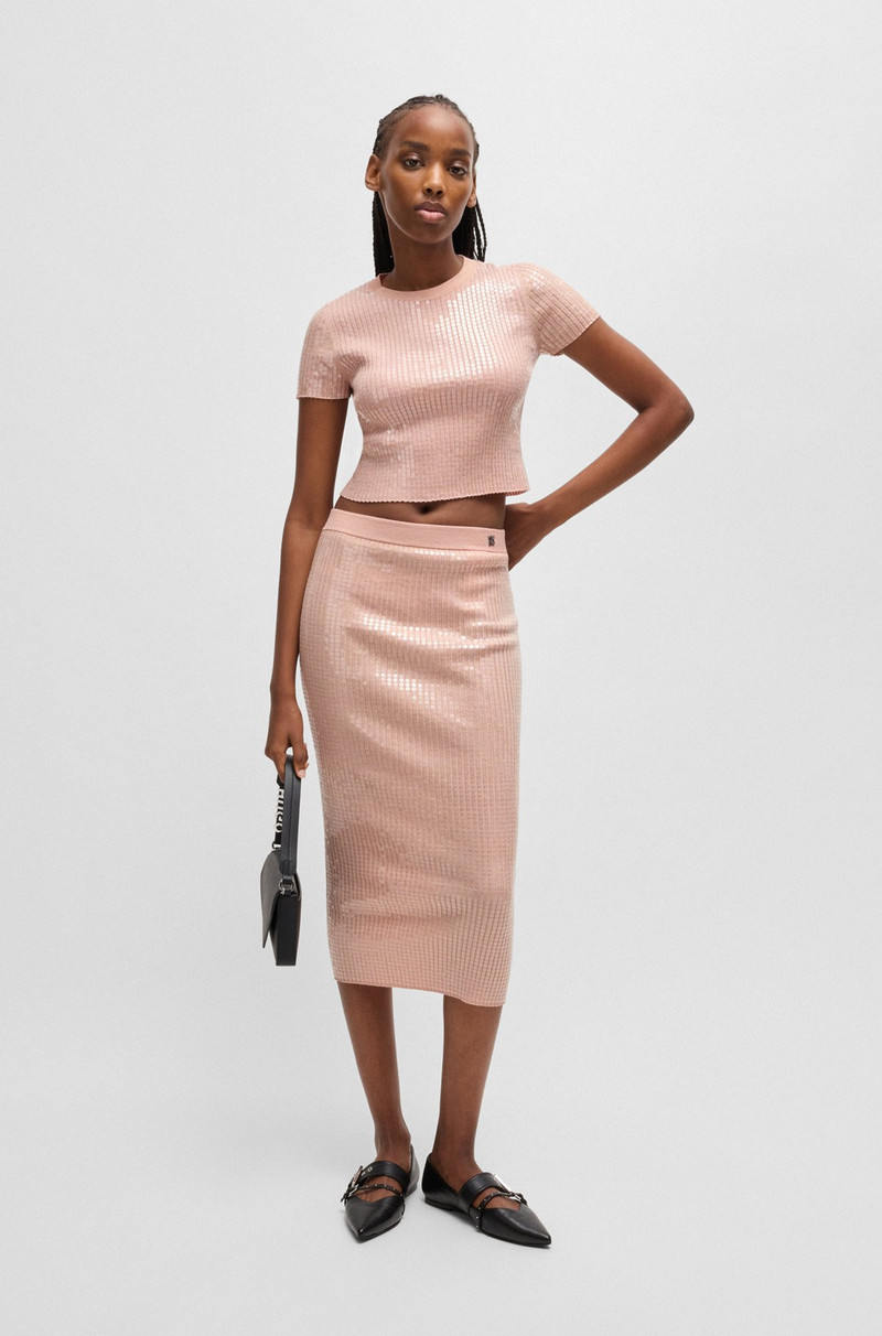 HUGO RIBBED SWEATER WITH TRANSPARENT SEQUINS IN SLIM FIT outlook