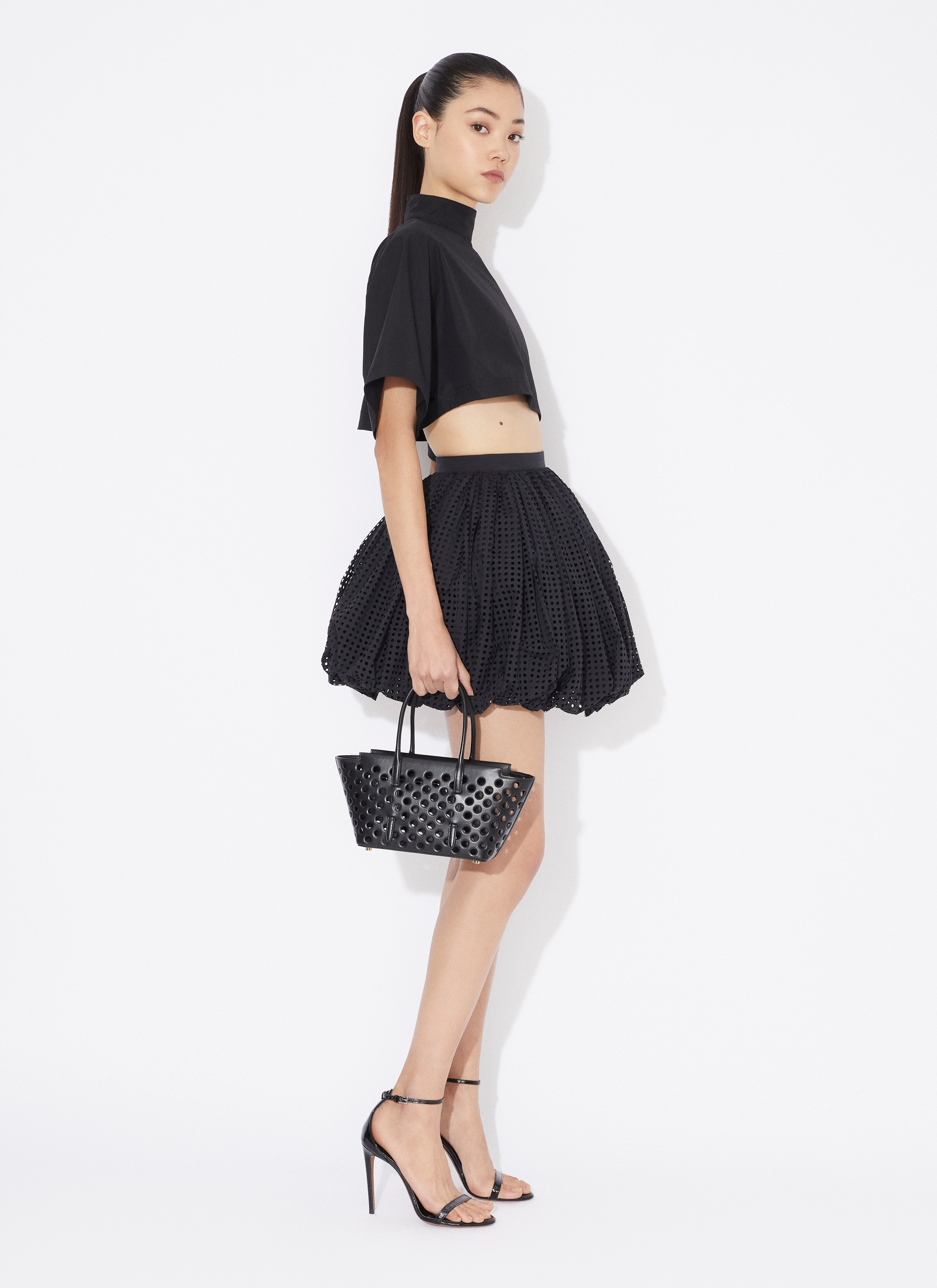 BUBBLE SKIRT IN PERFORATED POPLIN - 4