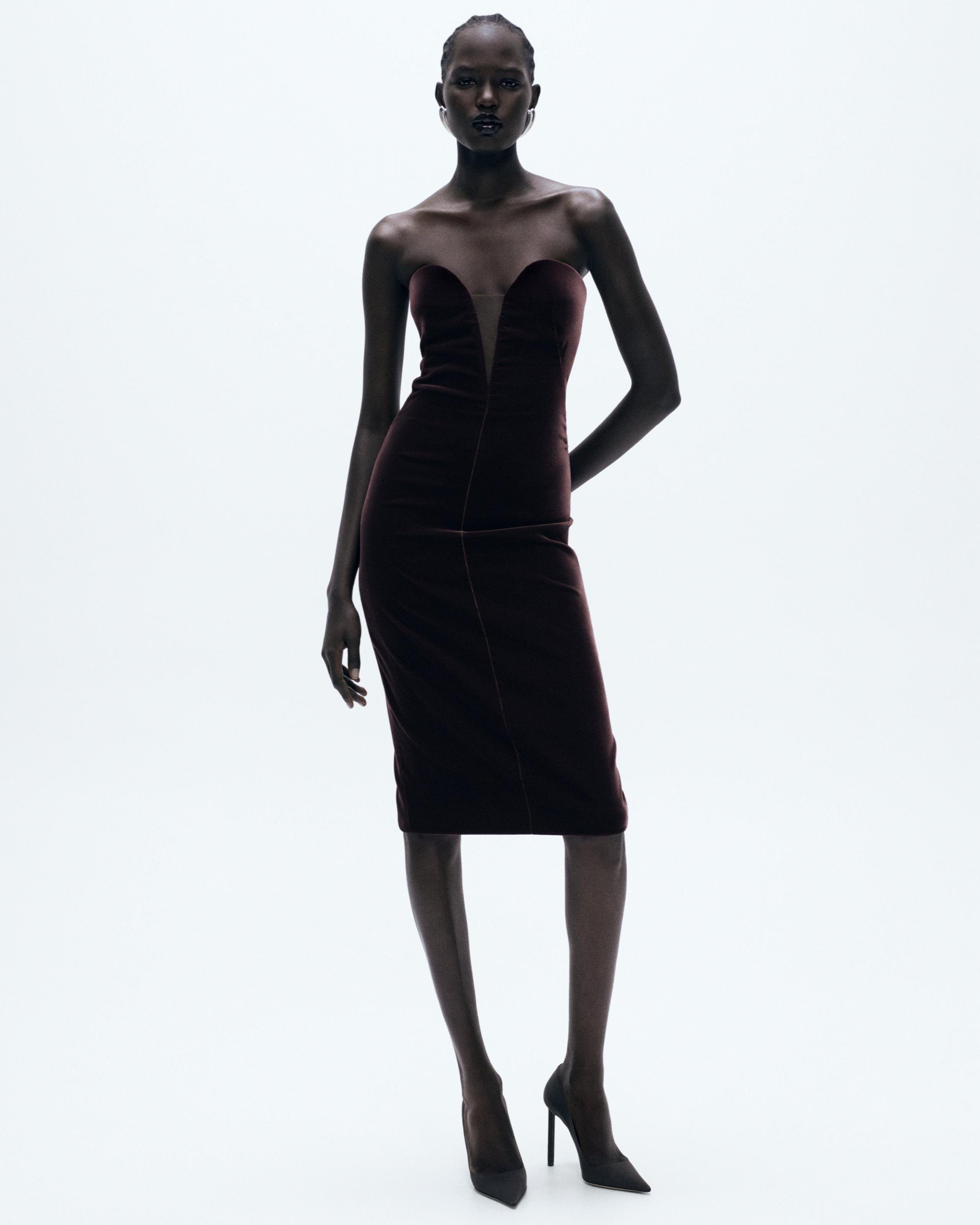 STRAPLESS VELVET COCKTAIL DRESS - 5
