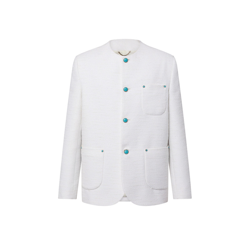 Chic Collarless Baby Llama And Wool-Blend Jacket - 1