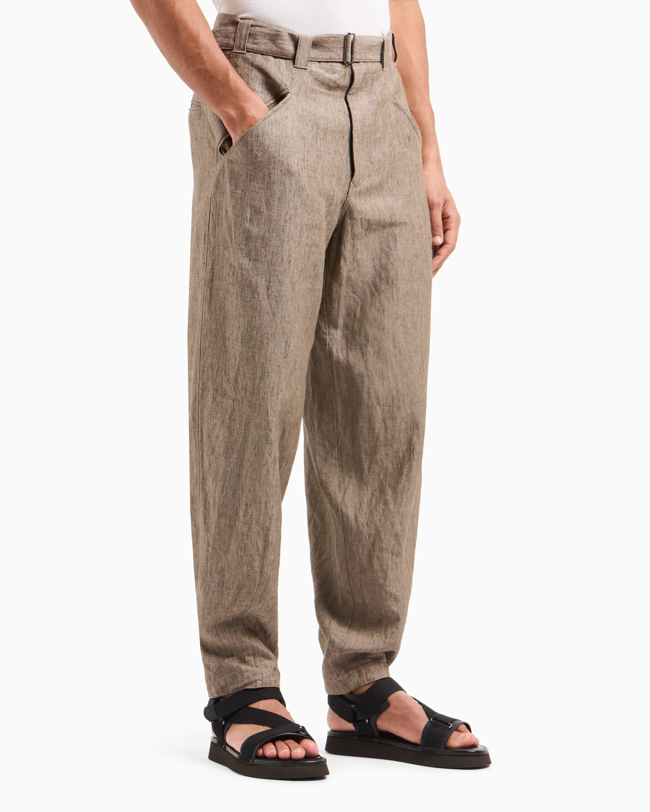 FLAT-FRONT TROUSERS IN PURE FADED LINEN CHAMBRAY - 4