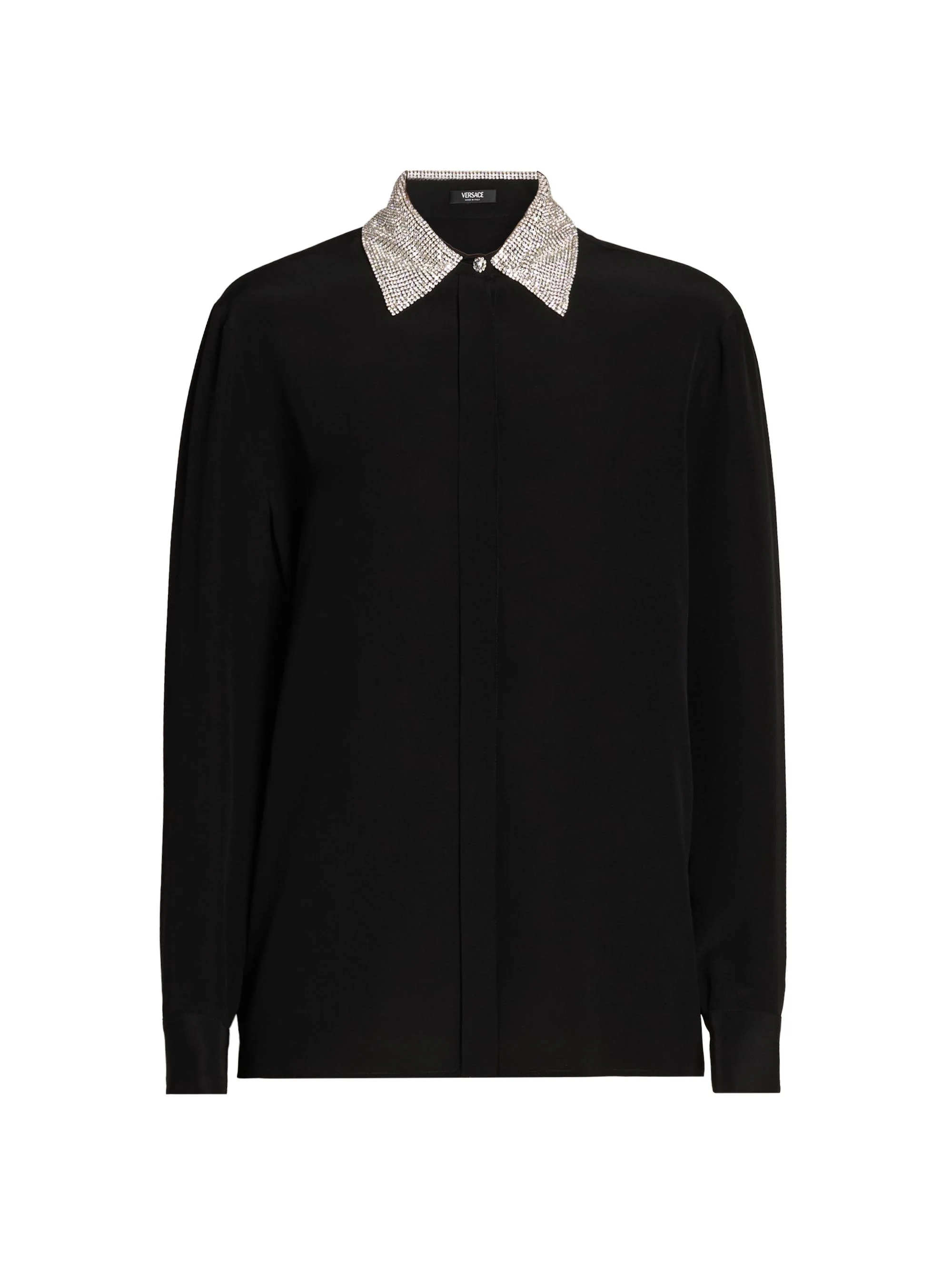 Women's Crystal-Embellished Silk Shirt - Black - 1
