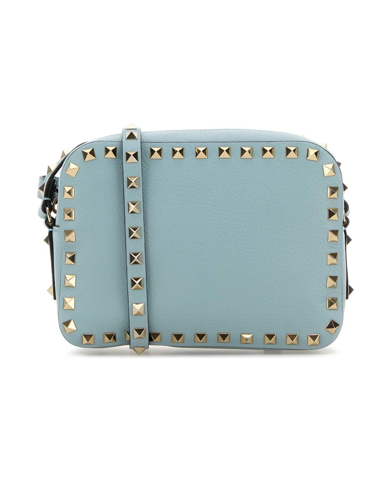 Light Blue Leather Rockstud Crossbody Bag - 1