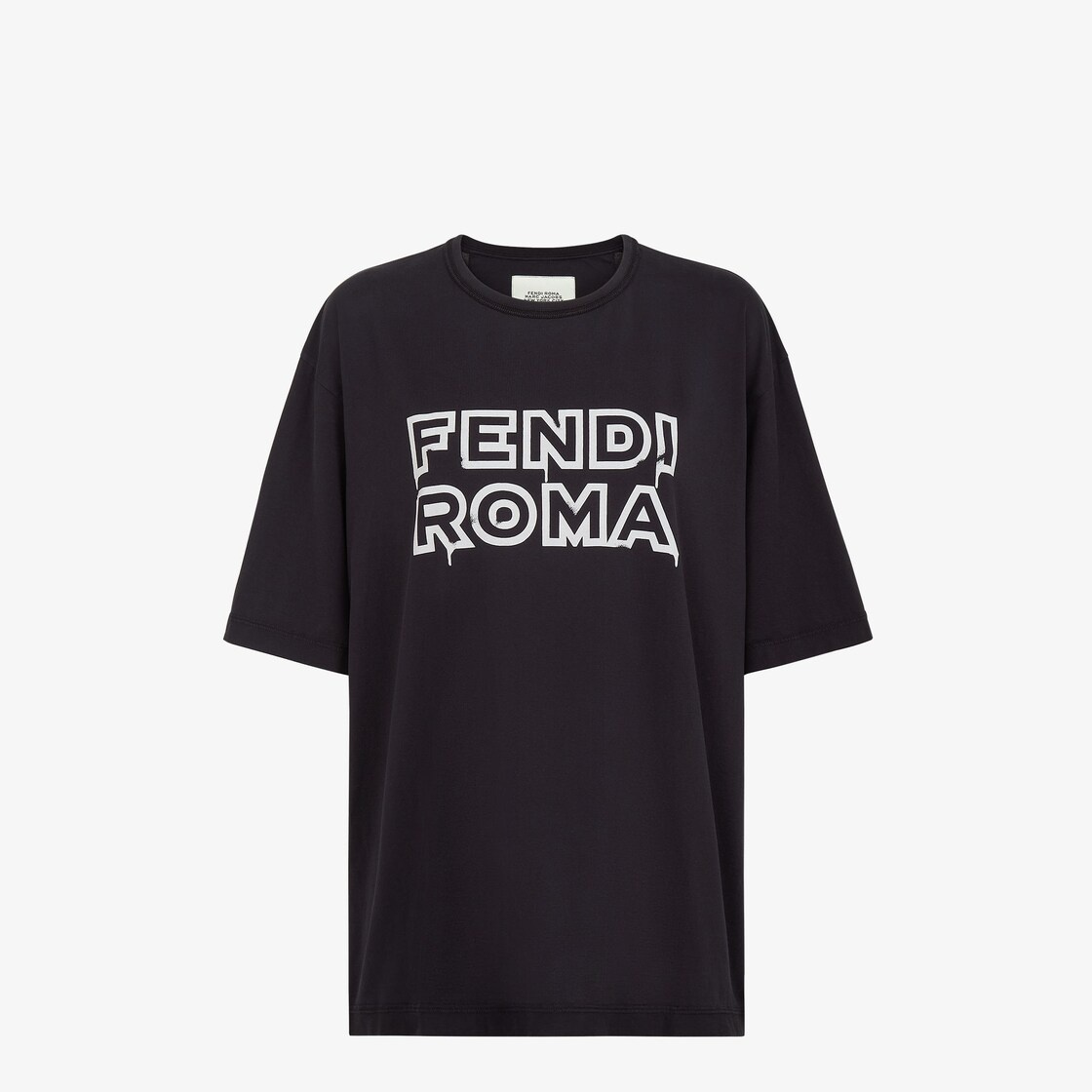Oversized-fit, short-sleeved T-shirt. Made of washed black jersey embellished with the Fendi Roma lo - 1