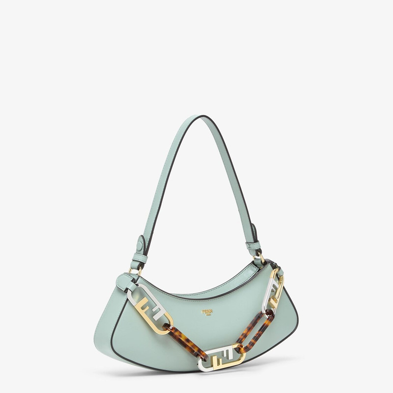 Pouch made of mint green leather with zipper closure, decorated with Fendi Roma lettering in gold-co 3
