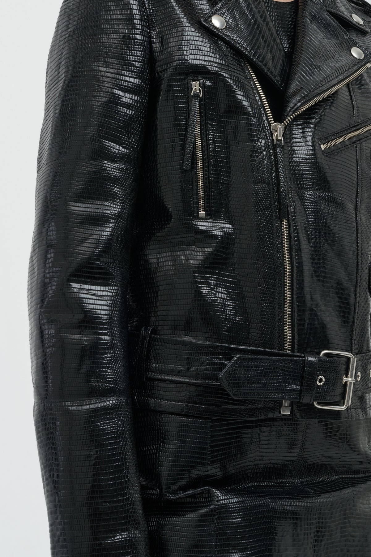 Anton Biker Jacket in Black Lizard - 8