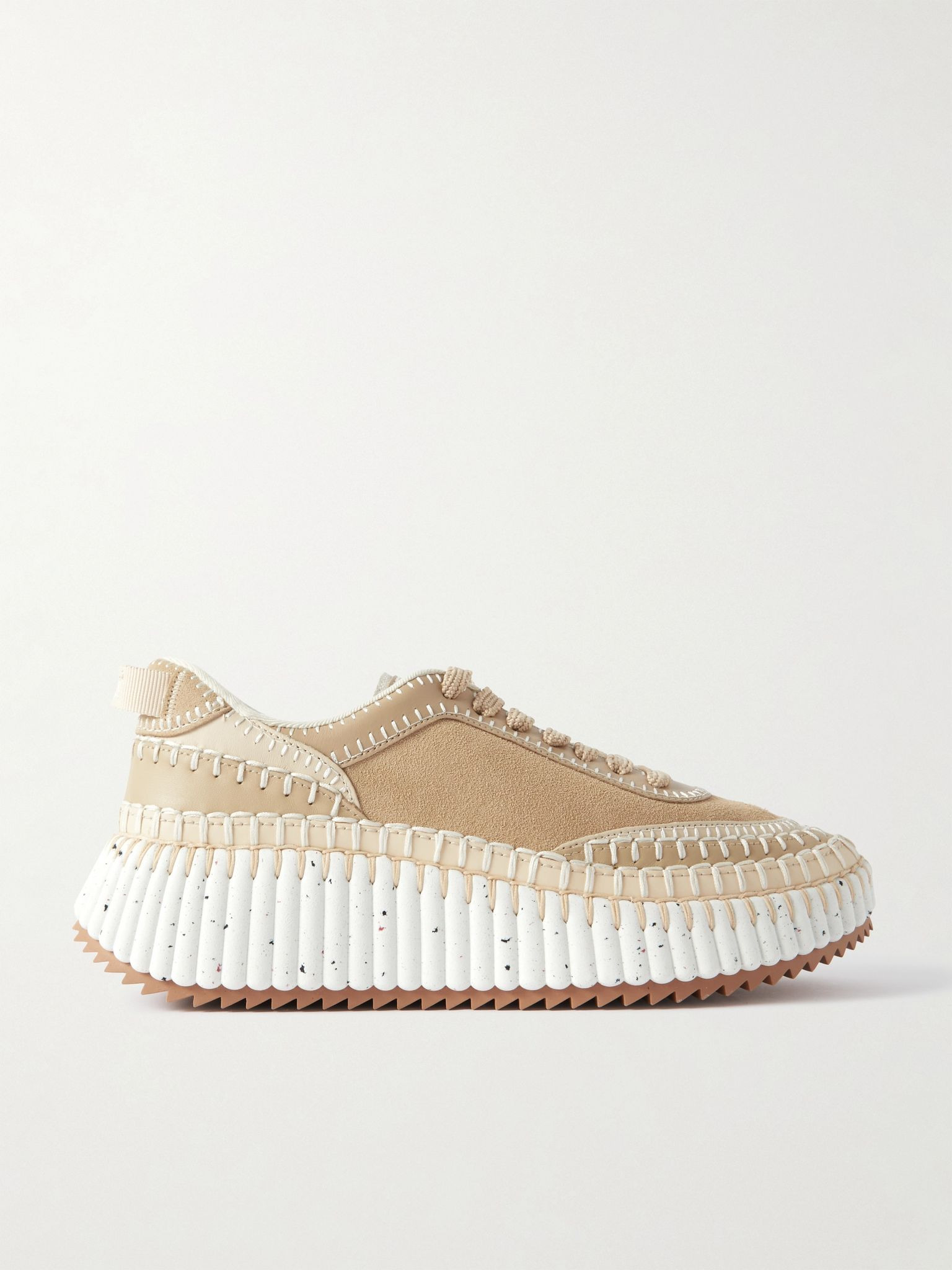 Nama embroidered suede and recycled-mesh sneakers Beige - 1