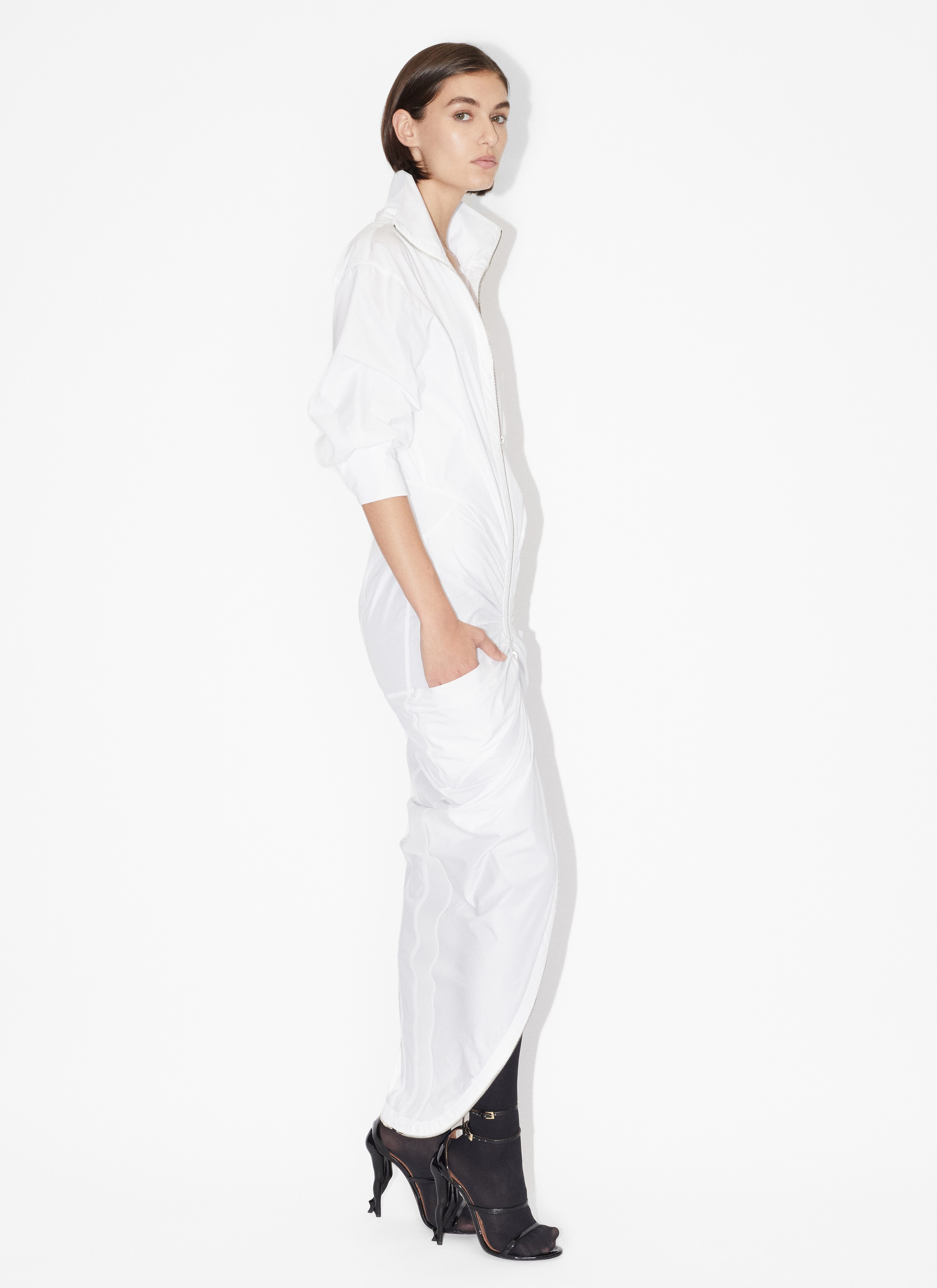 ALAÏA White Gathered Midi Dress