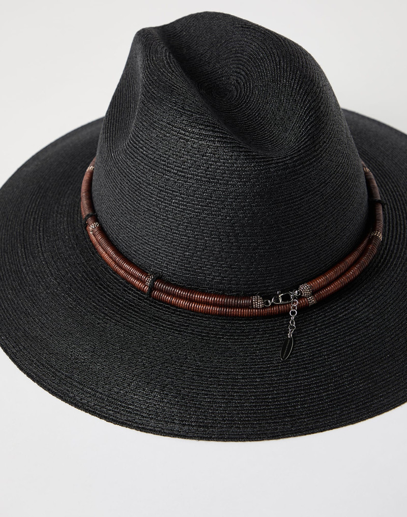 Brunello Cucinelli Techno hemp and cotton fedora with leather and monili band outlook