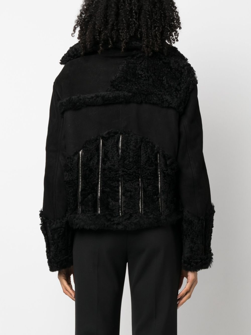 shearling zip-up leather jacket - 4