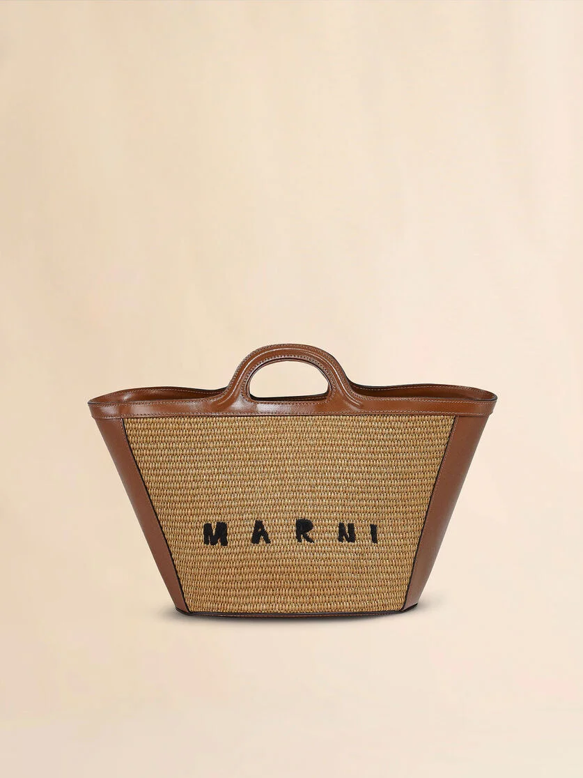 TROPICALIA SMALL BAG IN BROWN LEATHER AND RAFFIA - 1
