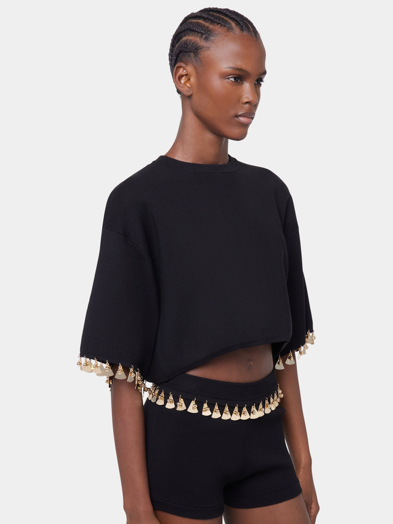 코튼과 실크 KNIT에 블랙 CROP JUMPER 1