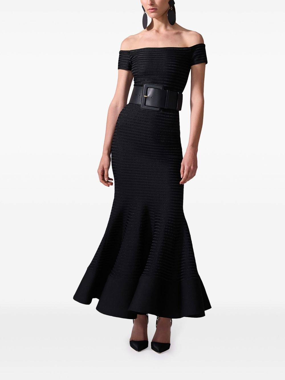 striped off-shoulder maxi dress - 2