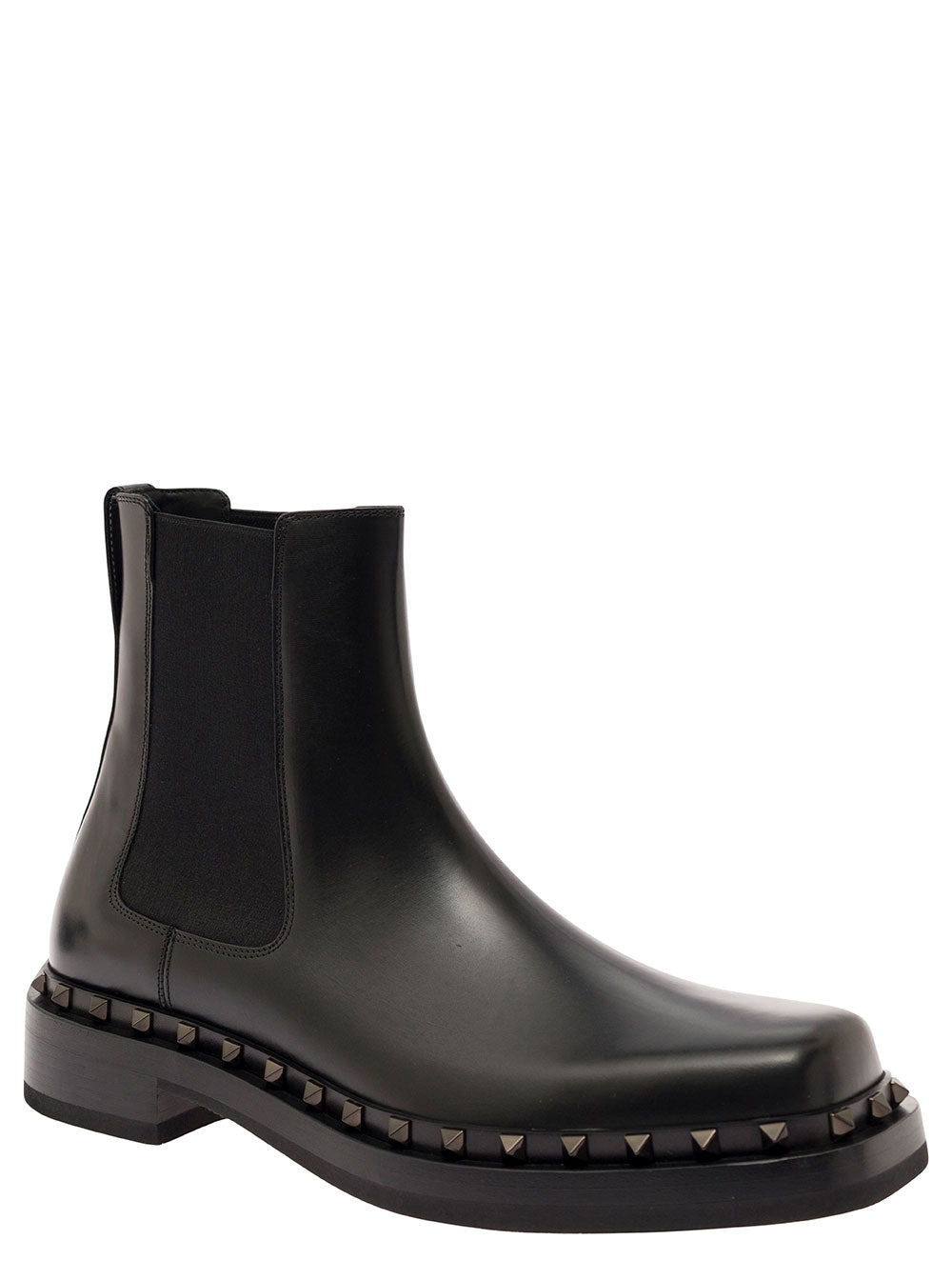 Valentino Garavani Men 'Rockstud M-Way' Black Ankle Boots With Studs Detailing In Smooth Leather Man - 2