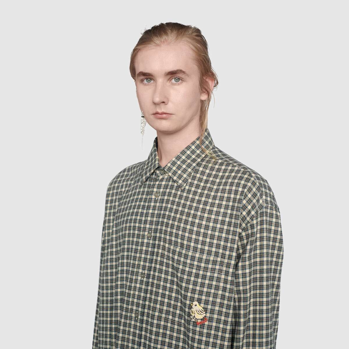 Check cotton wool shirt with patch - 5