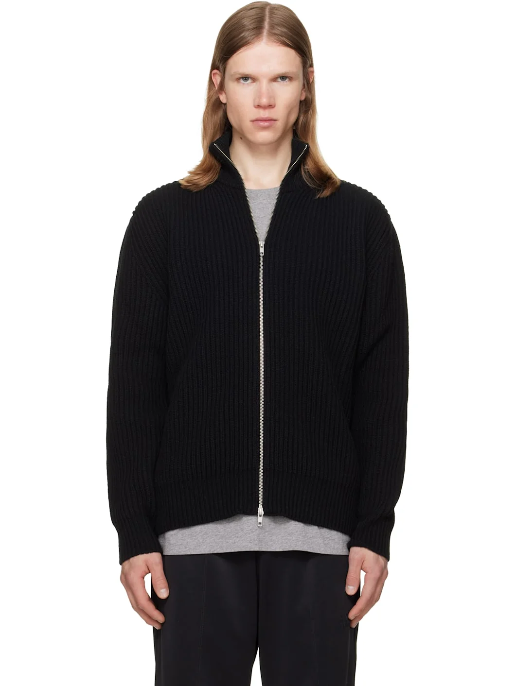 Black Ribbed Knit Jacket - 1