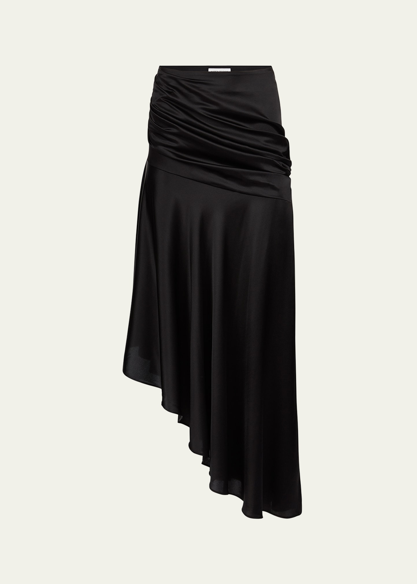 Asymmetric Draped Satin Midi Skirt - 1