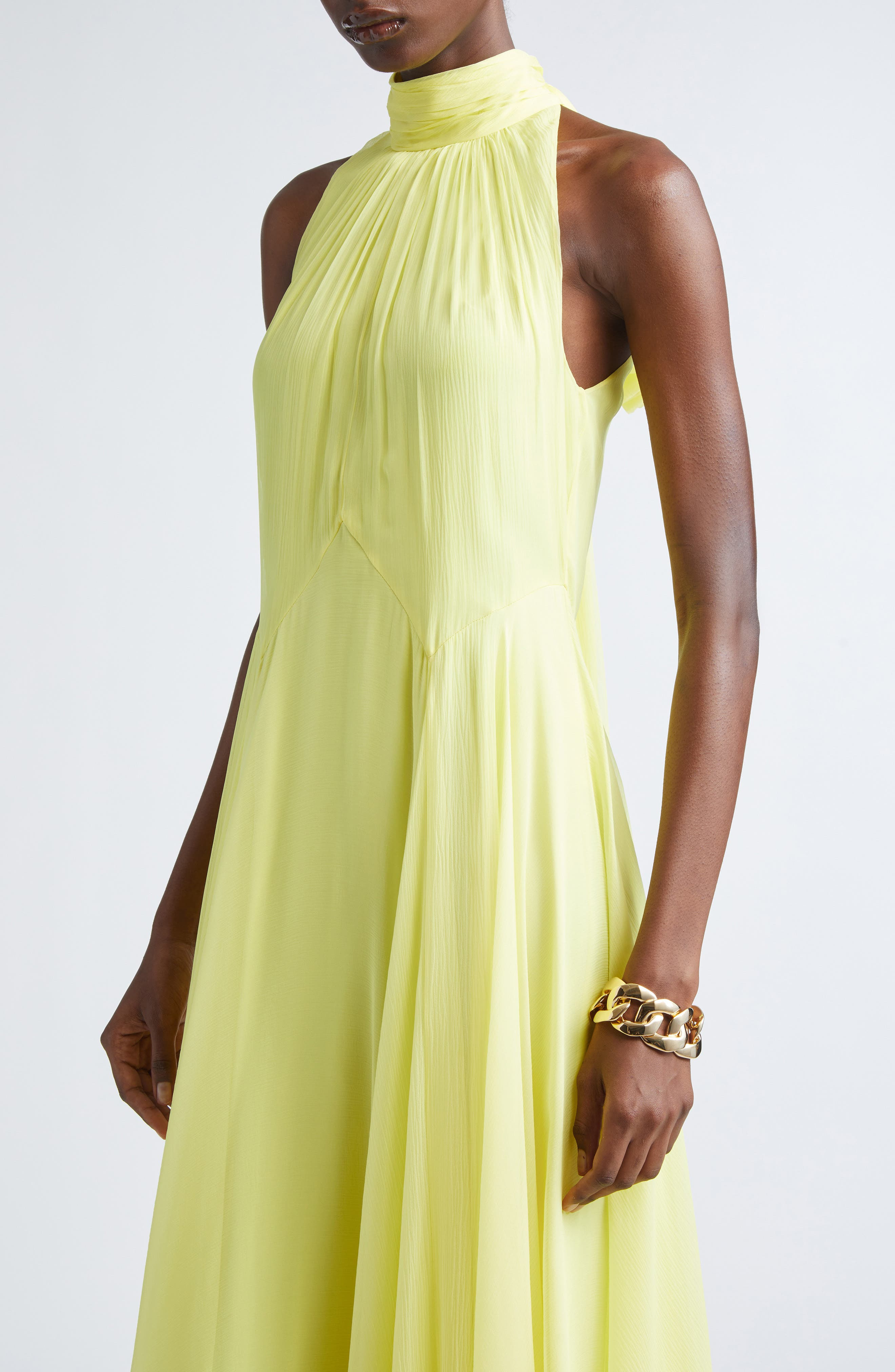 Givenchy Bow Back Pleated Silk Chiffon Gown in Acid Yellow at Nordstrom - 4