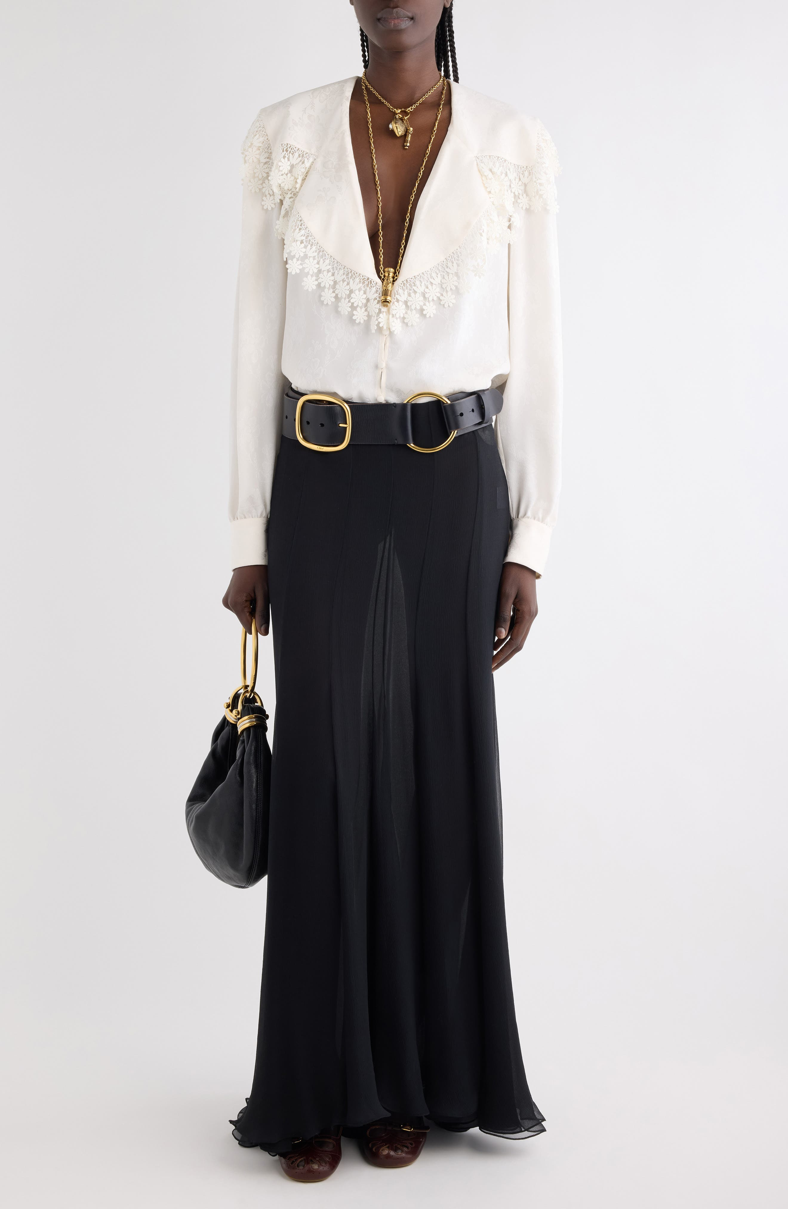 Chloé Semisheer Washed Satin Maxi Skirt in Black at Nordstrom - 2