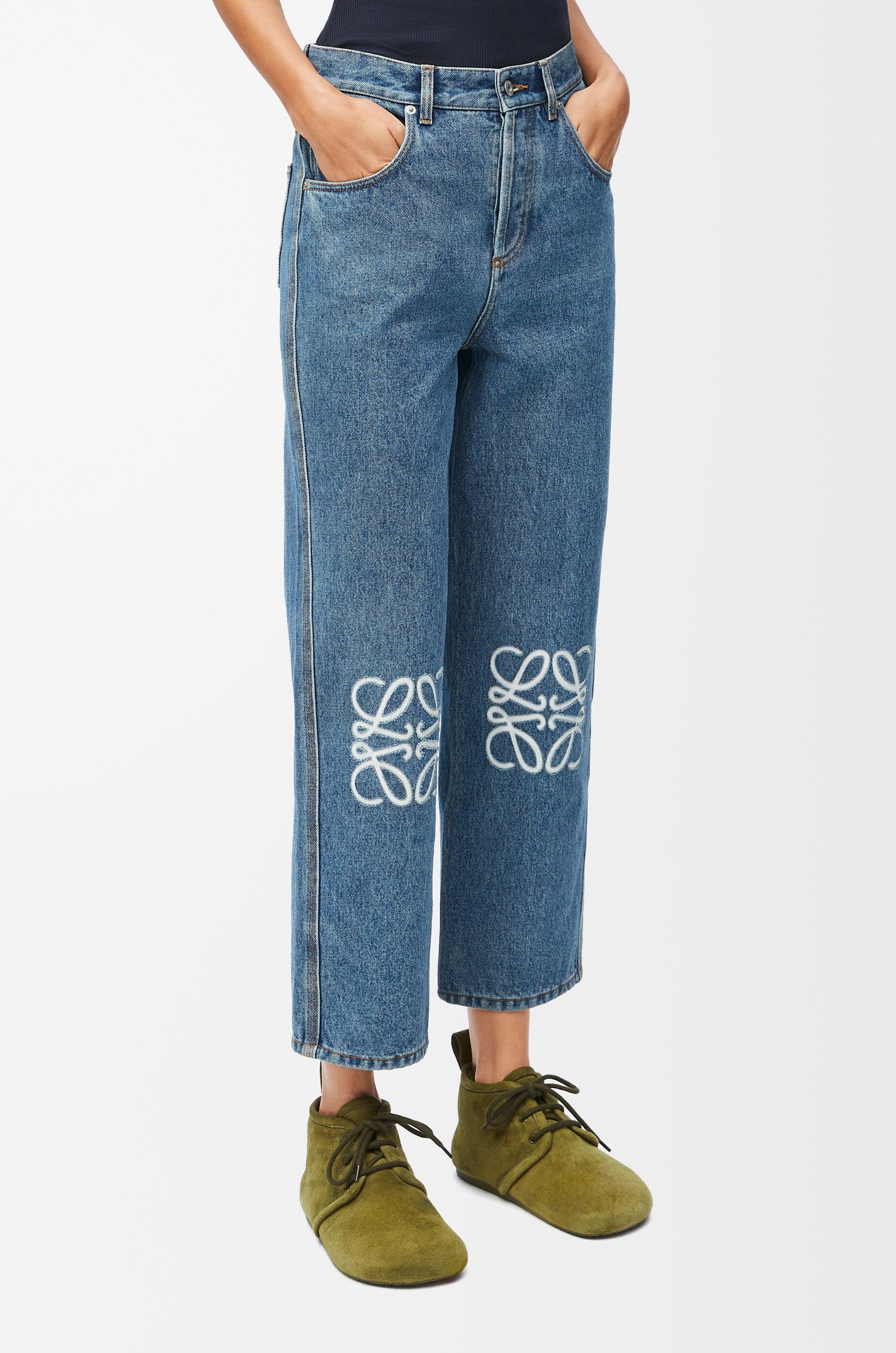 Anagram cropped jeans in denim - 3
