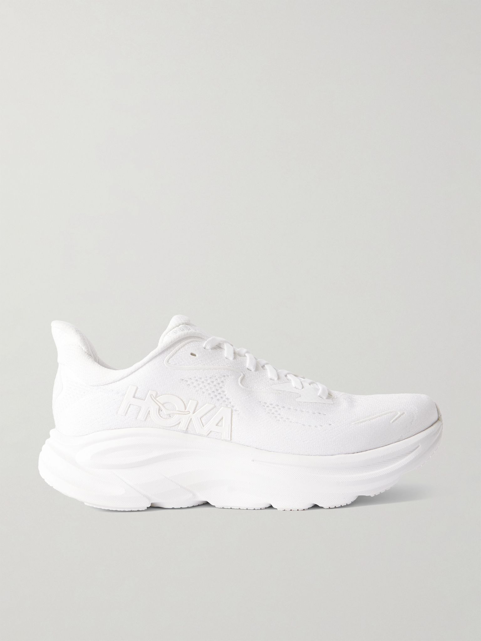 Clifton 10 Rubber-Trimmed Jacquard Running Sneakers White - 1