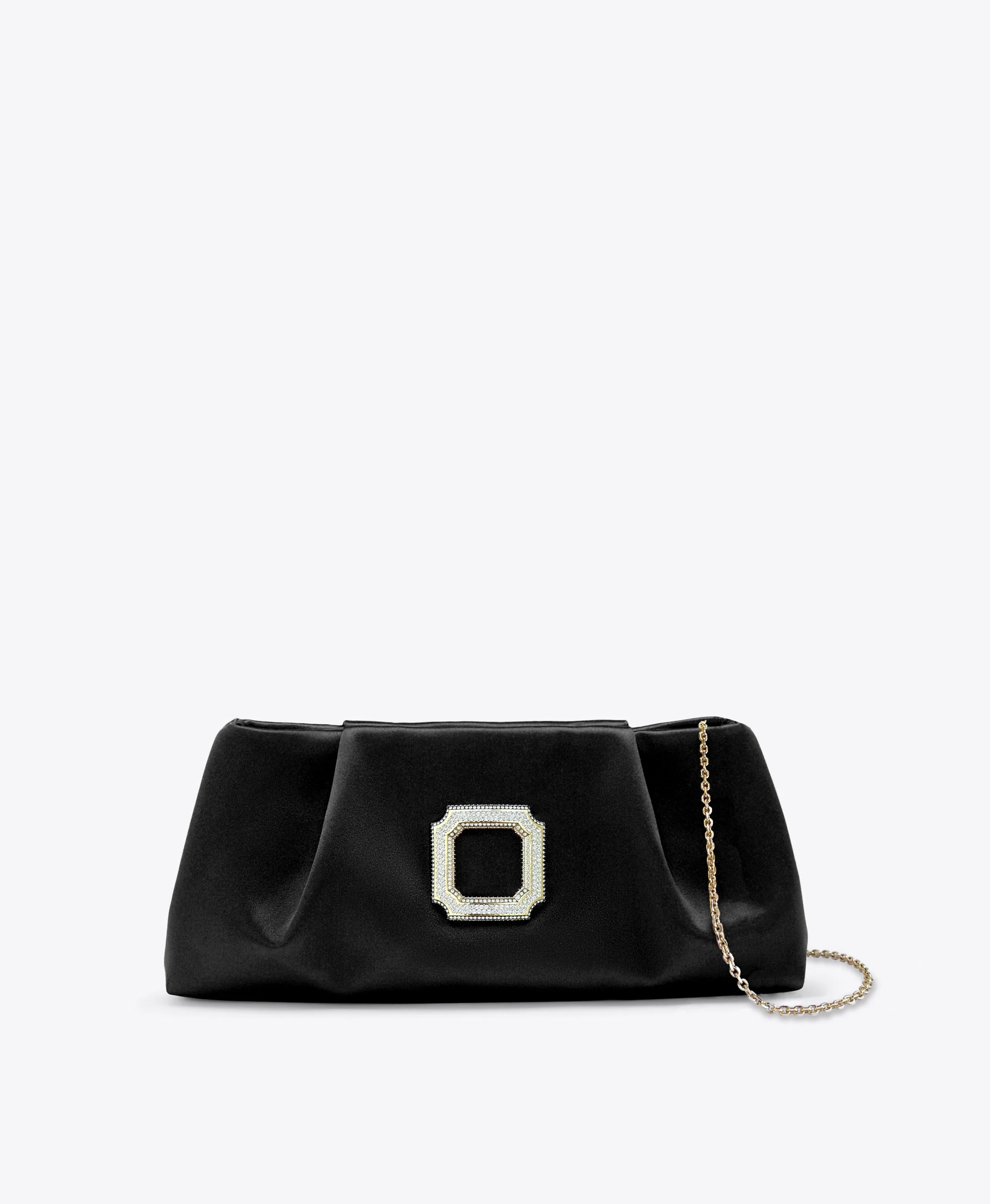 Vittoria Black Satin Clutch Bag - 1