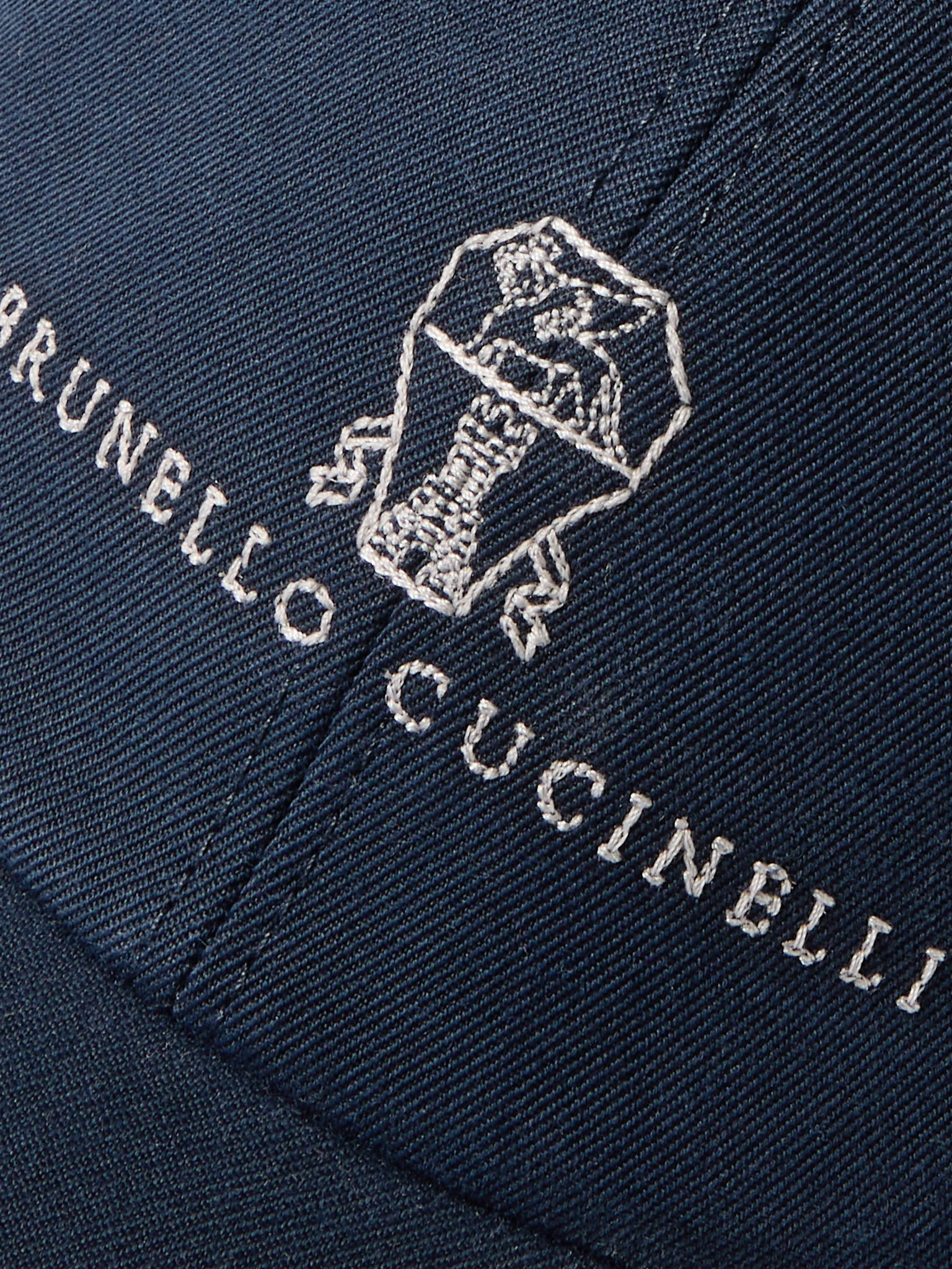 Logo-Embroidered Leather-Trimmed Cotton-Twill Baseball Cap Blue - 4