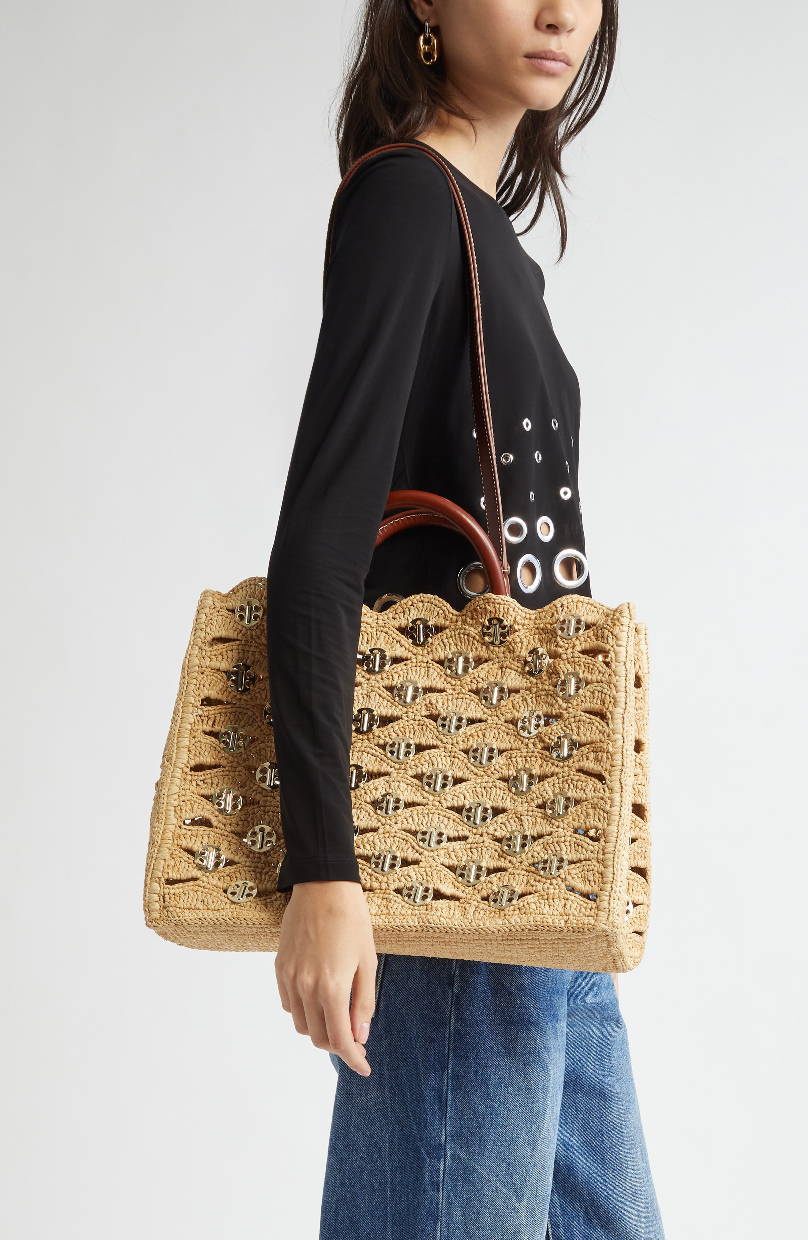Rabanne Raffia Disc Tote in Natural /Light Gold at Nordstrom - 2
