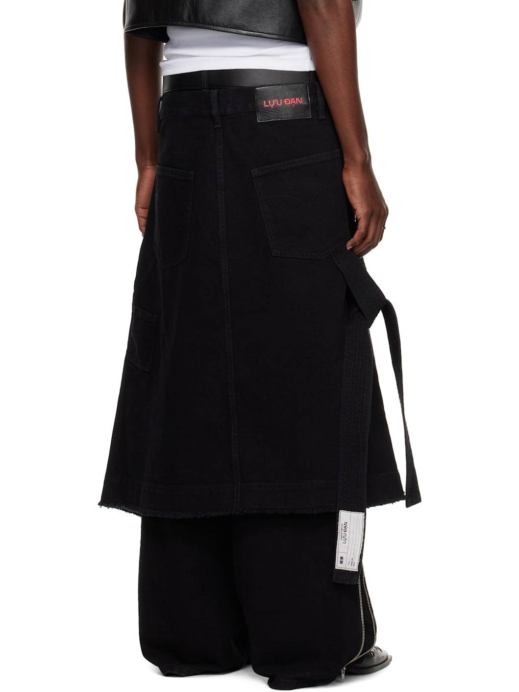 Black Apron Denim Skirt - 3