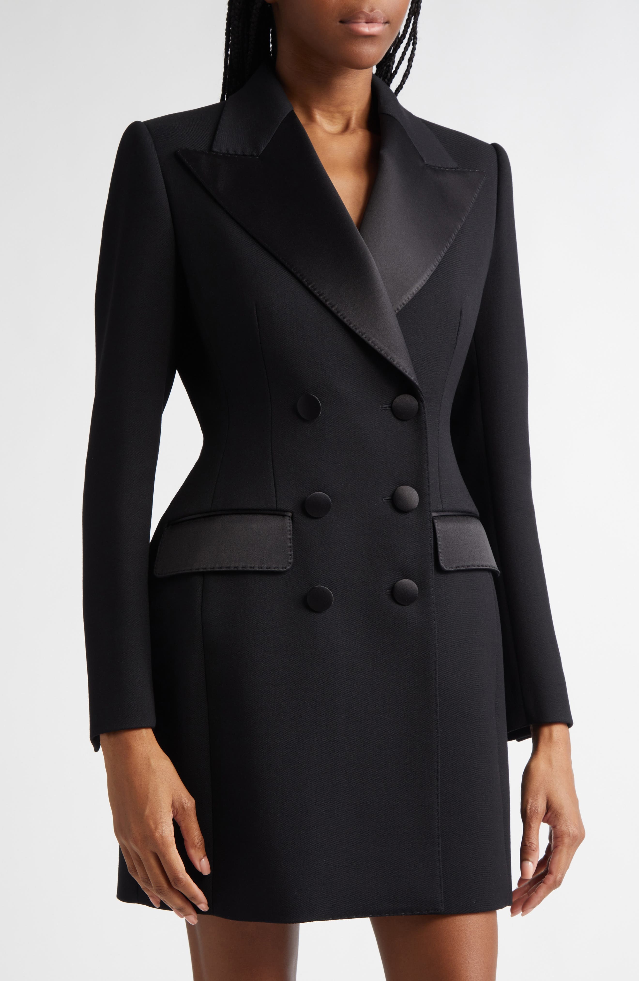 Dolce&Gabbana Hourglass Double Breasted Long Wool & Silk Blend Tuxedo Jacket in Nero at Nordstrom - 4