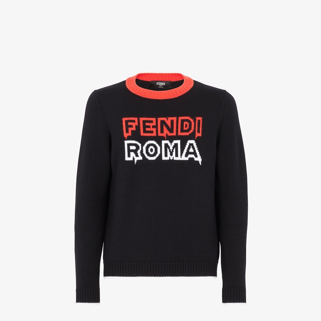 Regular-fit sweater with crew neck and long sleeves. Ribbed edges. Made in a black knit. Fendi Roma  - 1