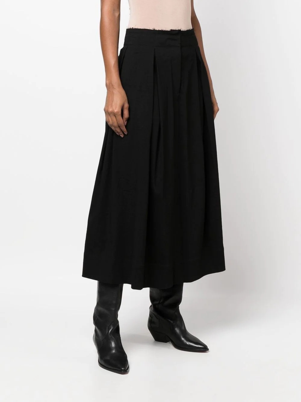 raw-edge pleated long skirt - 3