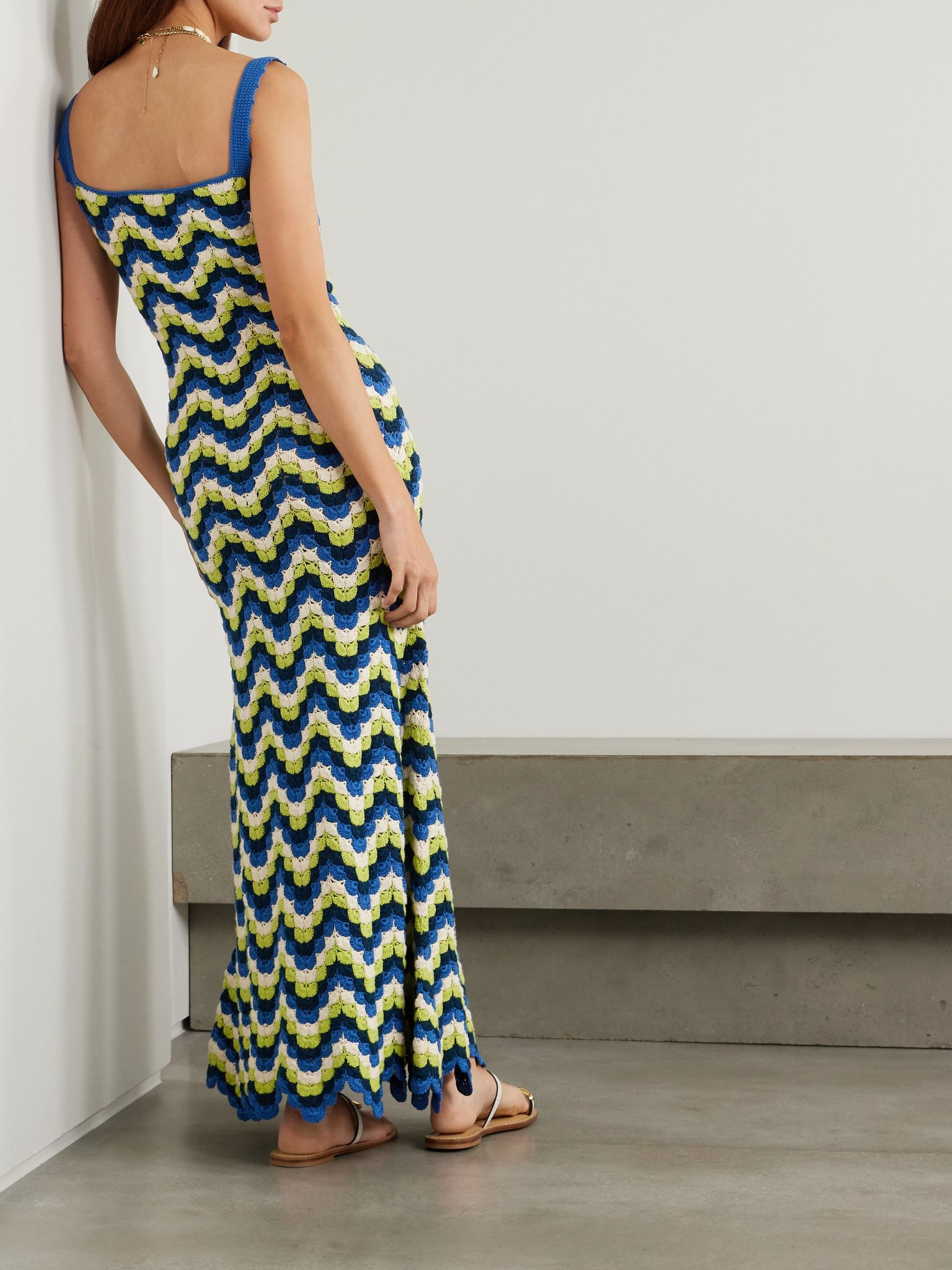 Marea crocheted cotton maxi dress Blue - 3