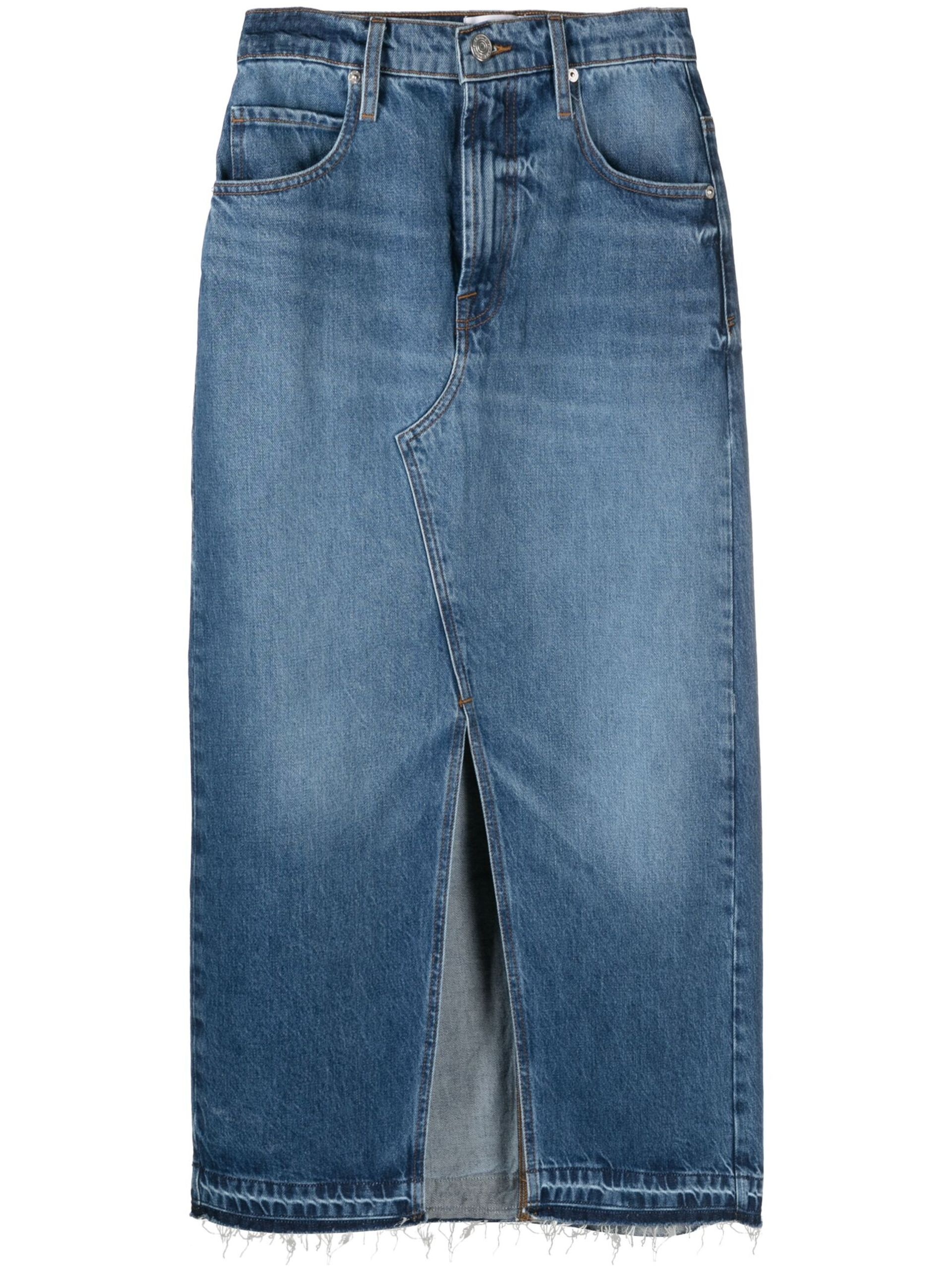 Blue Washed-Denim Midi Skirt - 1
