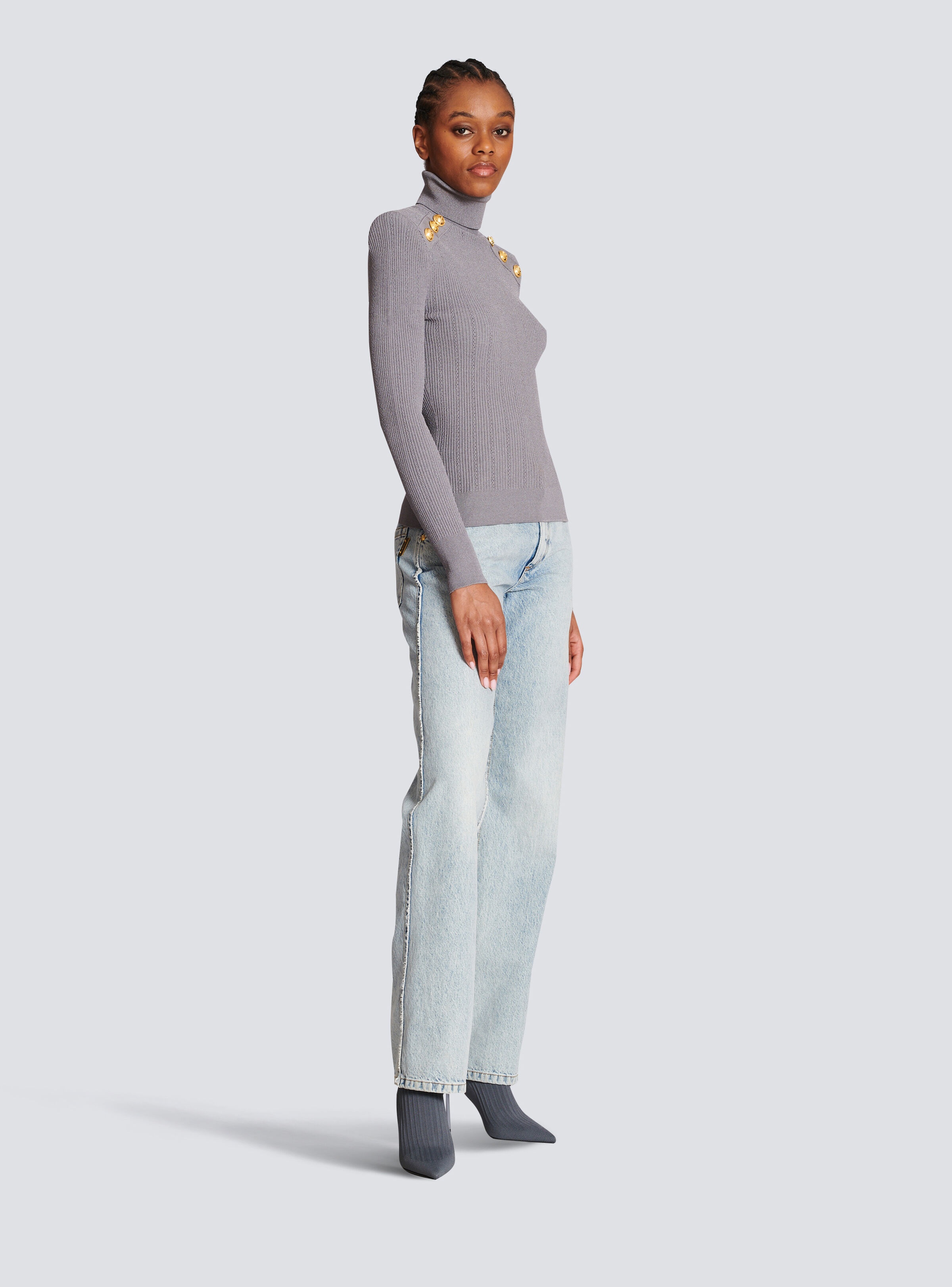 Knit jumper with gold buttons - 3