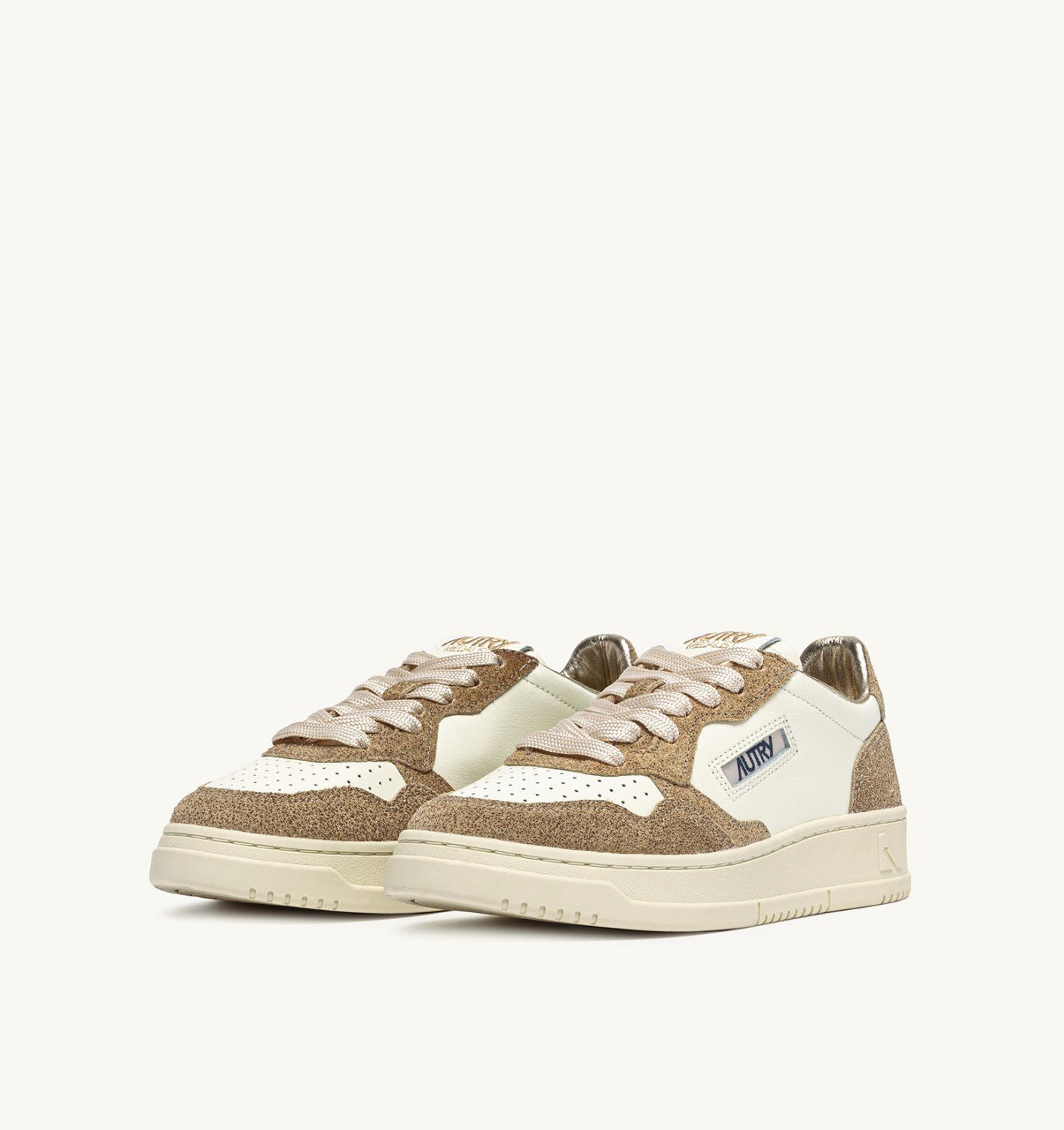 MEDALIST LOW SNEAKERS IN LEATHER MARSHMALLOW AND SAND GLITTER - 2