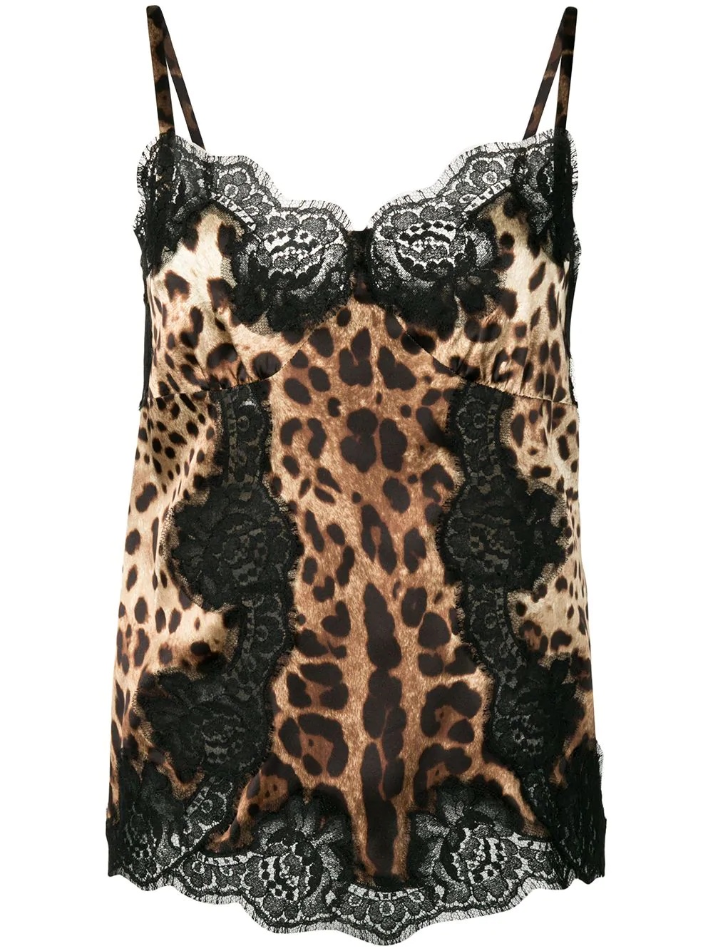 lace-detail leopard-print satin top - 1