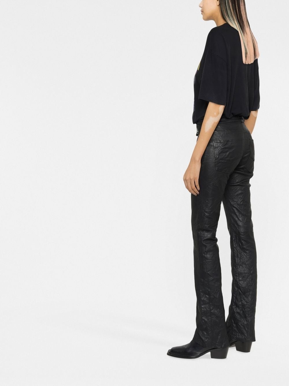 kick-flare leather jeans - 3