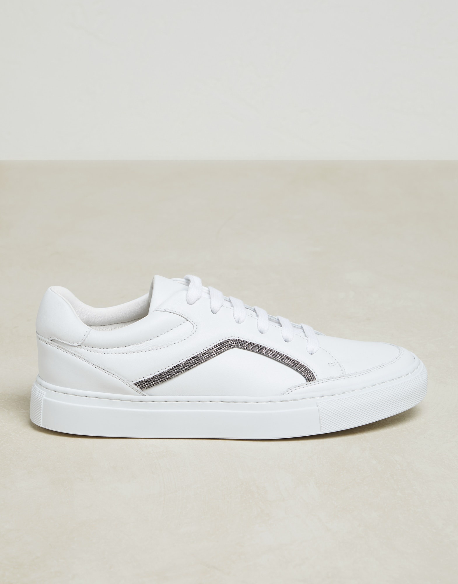 Matte calfskin sneakers with precious contour - 1