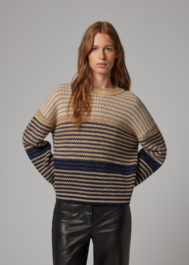 Women's Brown Textured Stripe Knitted Sweater 4